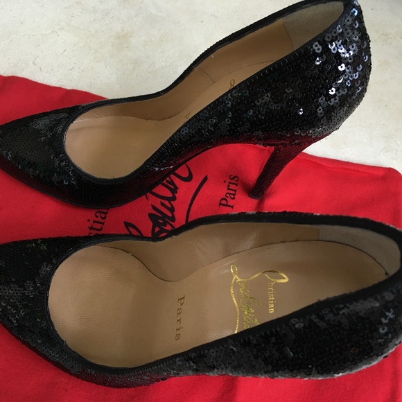 Christian Louboutin Black Paillettes Decollete Heels 38.5 New in Box! - Picture 1 of 8